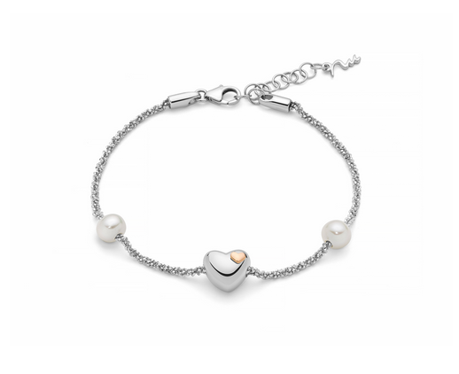 Miluna - bracciale in argento con due perle Oriente e cuore centrale
