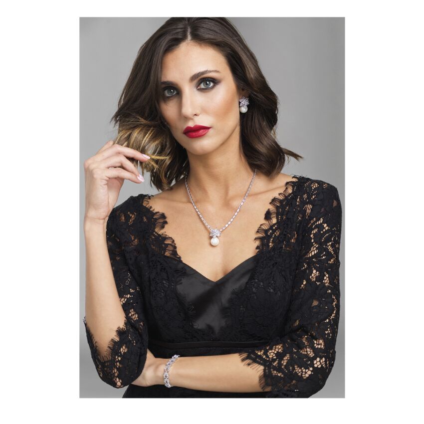 Ottaviani - Collana rodiata con cubic zirconia e perla