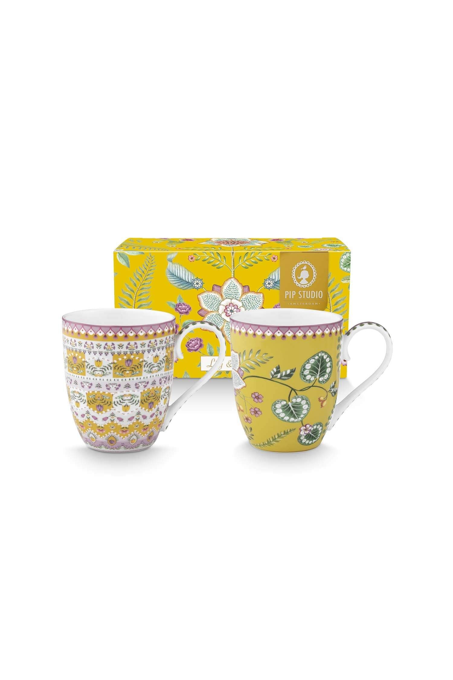 SET/2 MUGS LARGE LILY&LOTUS YELLOW