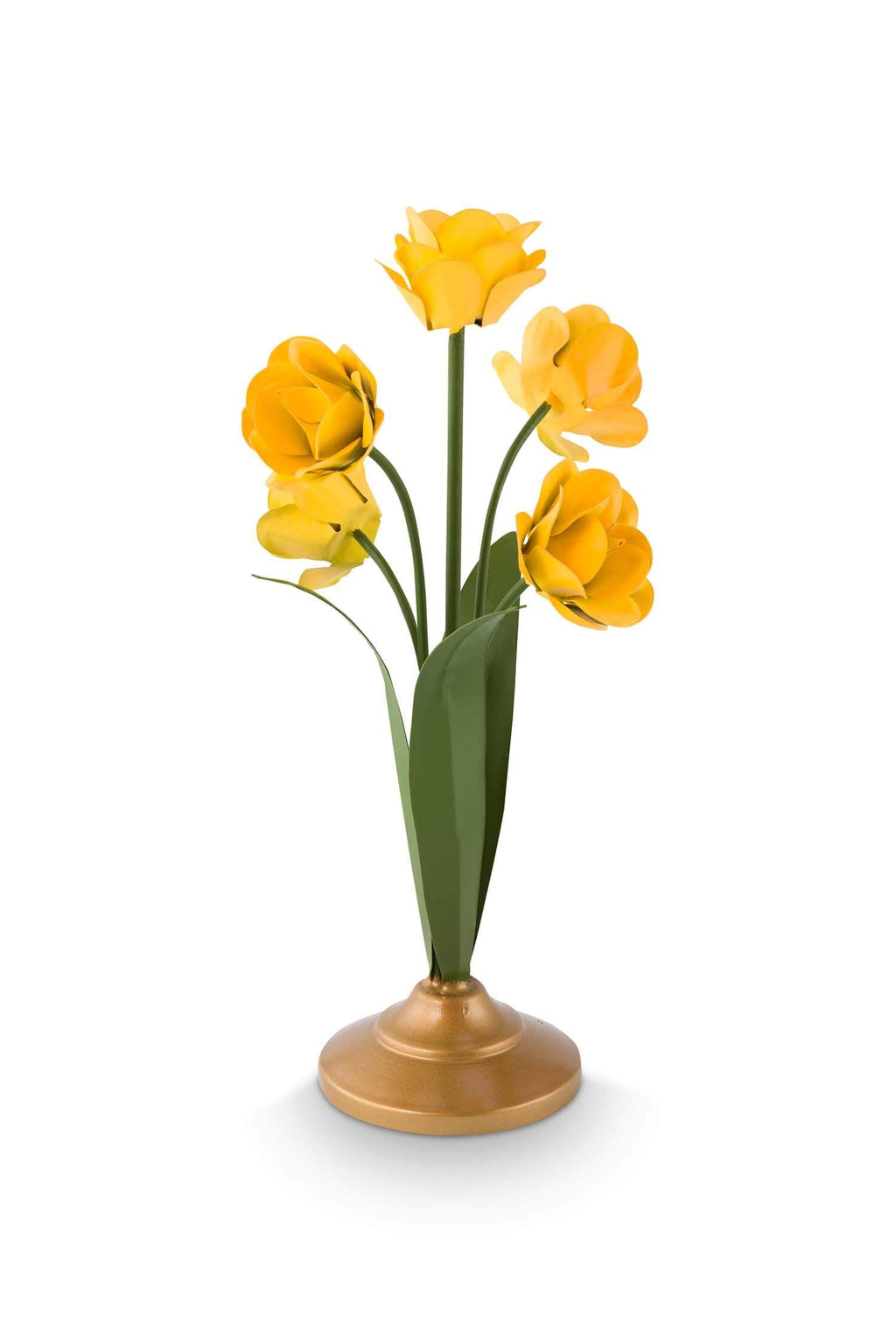 CANDLE HOLDER METAL FLOWER YELLOW 27.5 CM