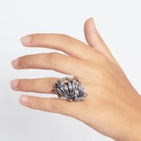 Anello Regina fascia foglioline argento 925 e bronzo e pietra naturale cobochon - AR045 Mandile