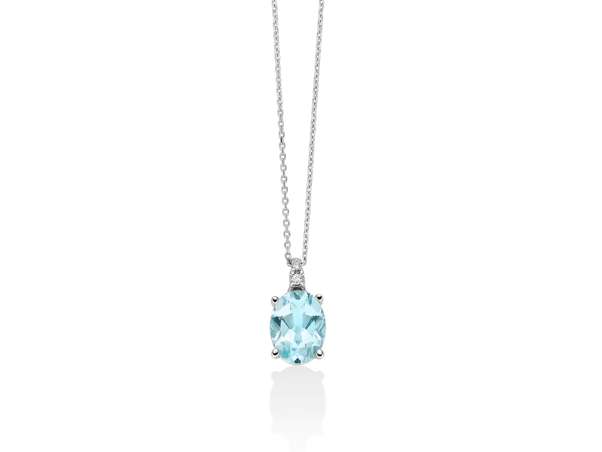Collana con Gemma del Cielo ovale e diamanti in oro bianco 375