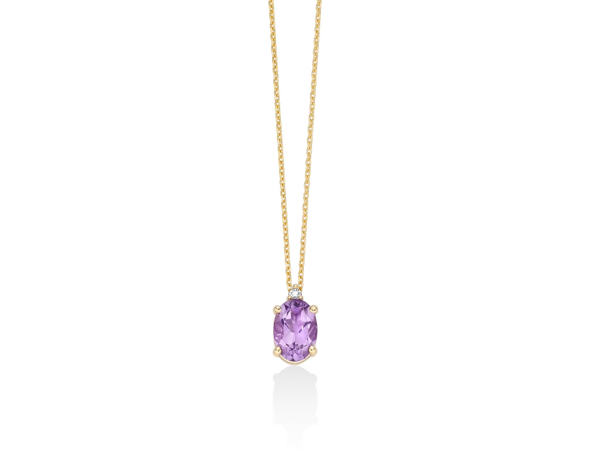 Collana con ametista ovale e diamante in oro bianco 375 - Miluna