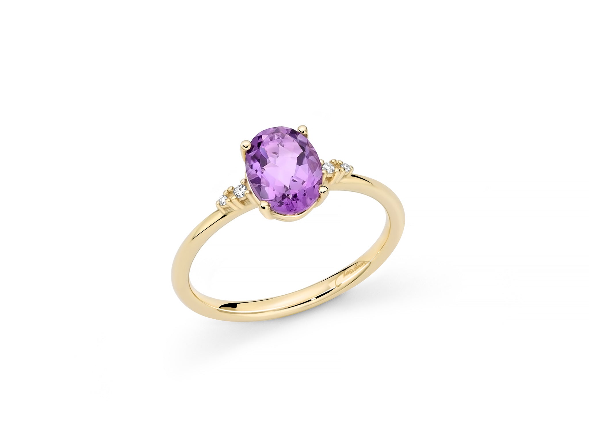Anello con ametiste ovale e diamanti in oro bianco 375 - Miluna