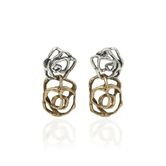 Orecchini pendenti due Rose argento 925 e bronzo - ORA102 Mandile