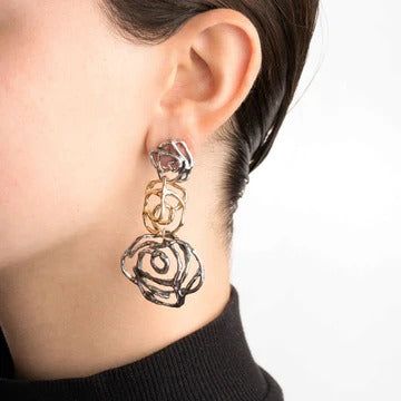 Orecchini pendenti due Rose argento 925 e bronzo - ORA102 Mandile