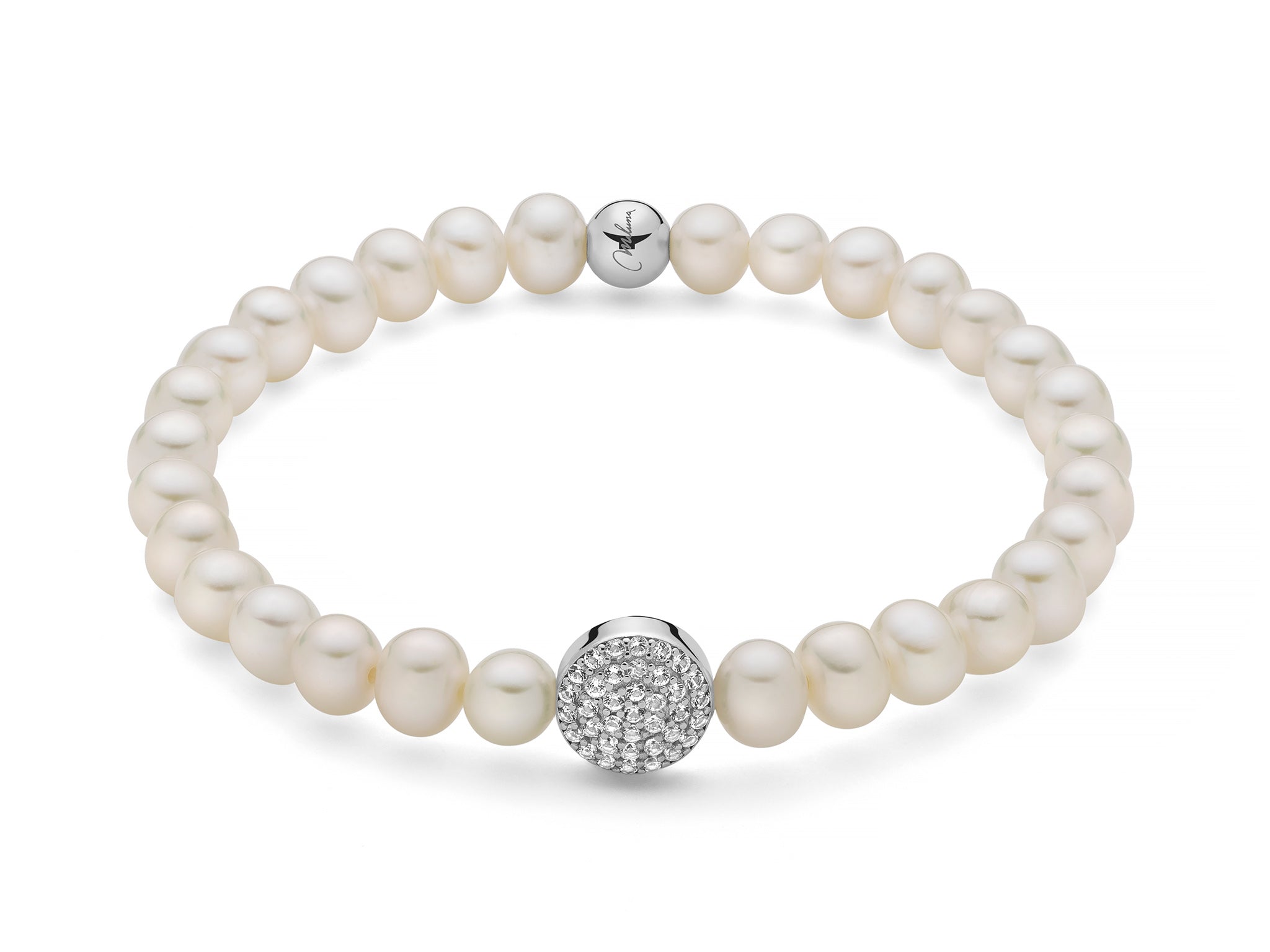 Bracciale di perle Oriente con elastico e centrale in argento e topazi Miluna
