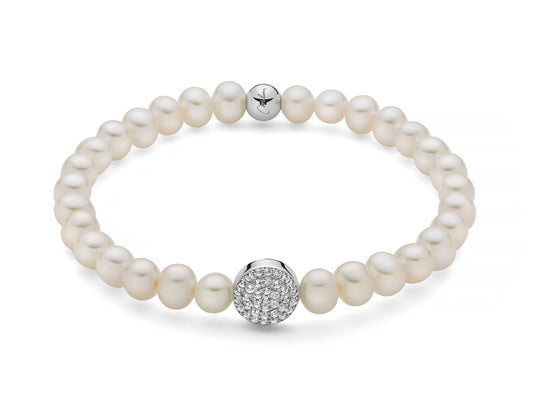 Bracciale di perle Oriente con elastico e centrale in argento e topazi Miluna