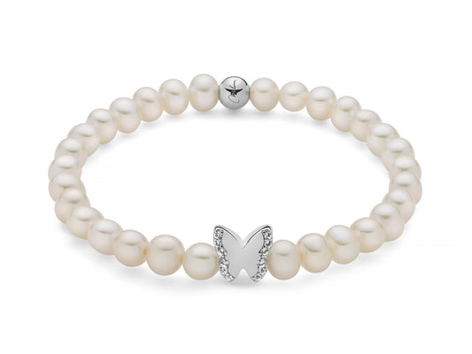 Bracciale di perle Oriente con elastico e farfalla in argento Miluna