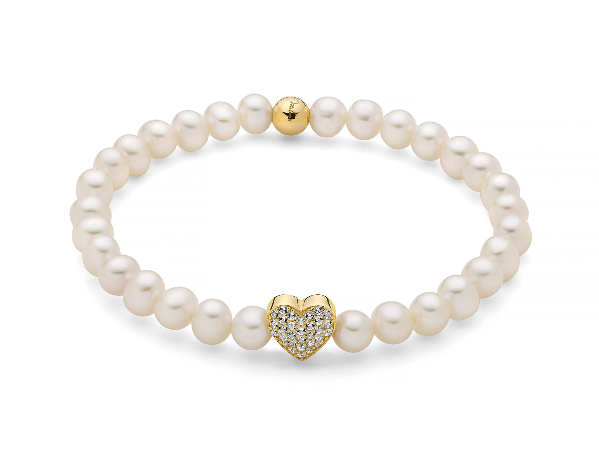 Bracciale di perle Oriente con elastico e cuore in argento dorato e topazi
