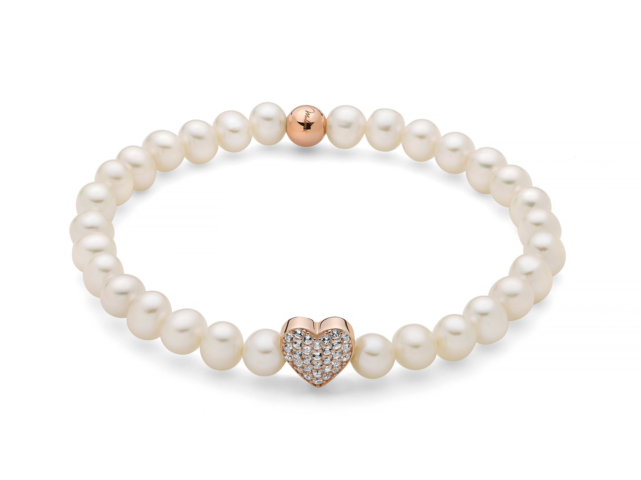 Bracciale di perle Oriente con elastico e cuore in argento rosa e topazi Miluna