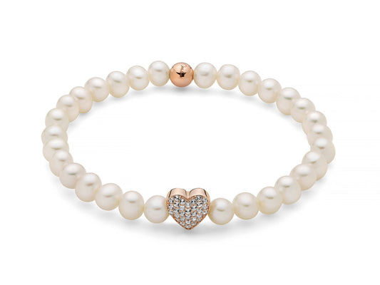 Bracciale di perle Oriente con elastico e cuore in argento rosa e topazi Miluna