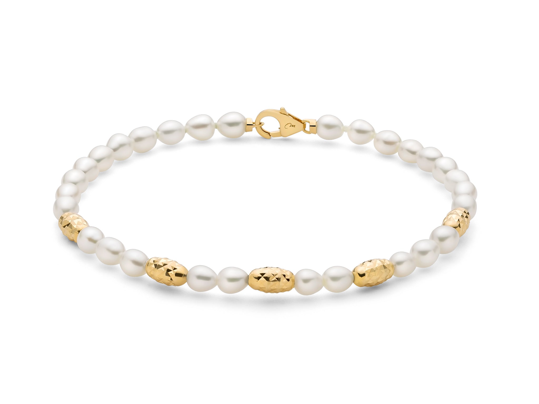 Bracciale Pepite di perle con cinque elementi in argento dorato diamantato - Miluna