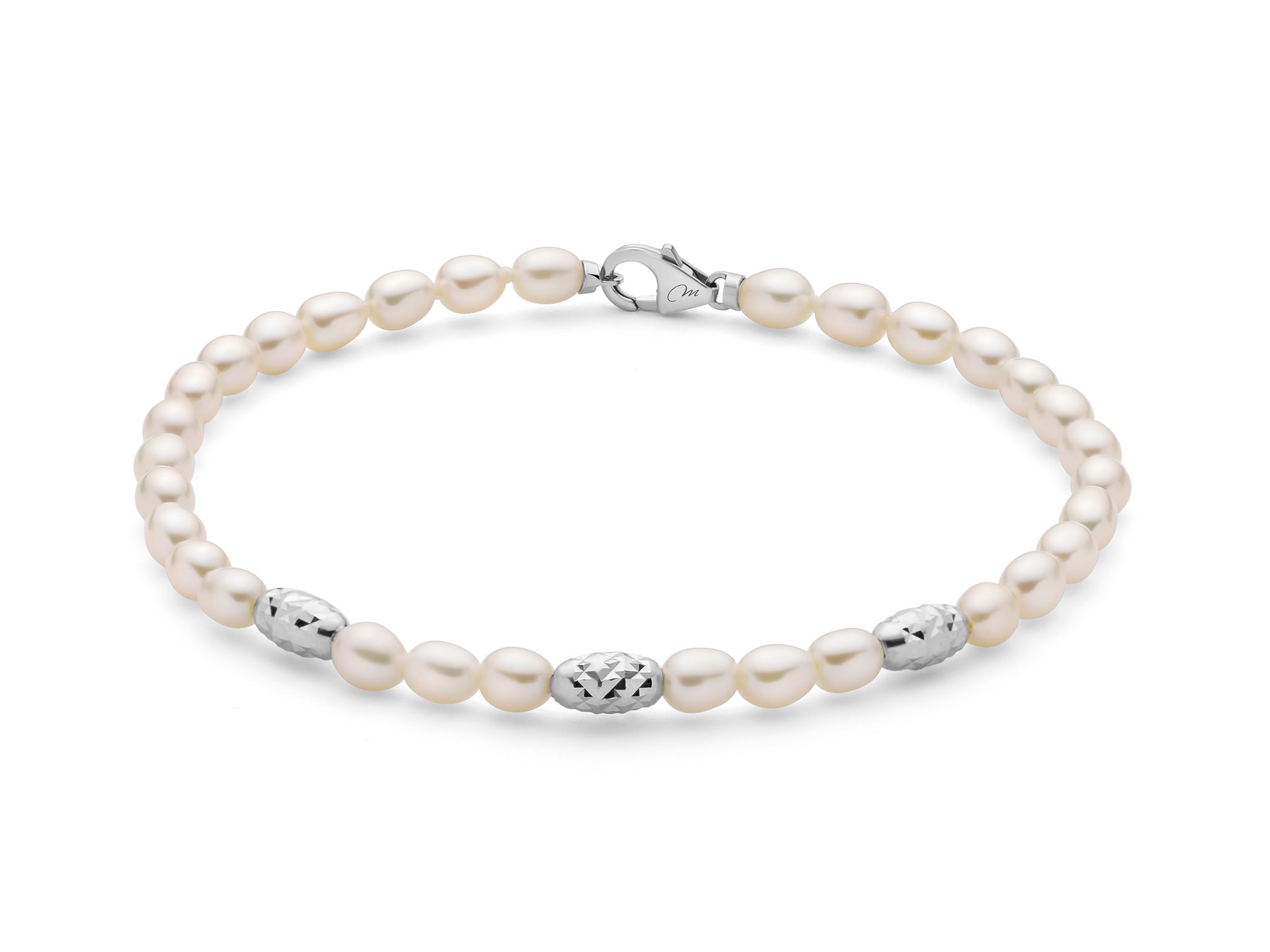 Bracciale Pepite di perle 4-4,5,5 con tre elementi in argento dorato diamantato - Miluna