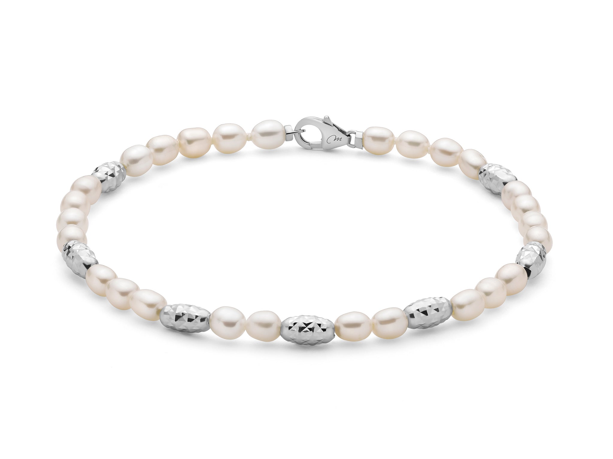 Bracciale Pepite di perle alternato da elementi diamantati in argento - Miluna