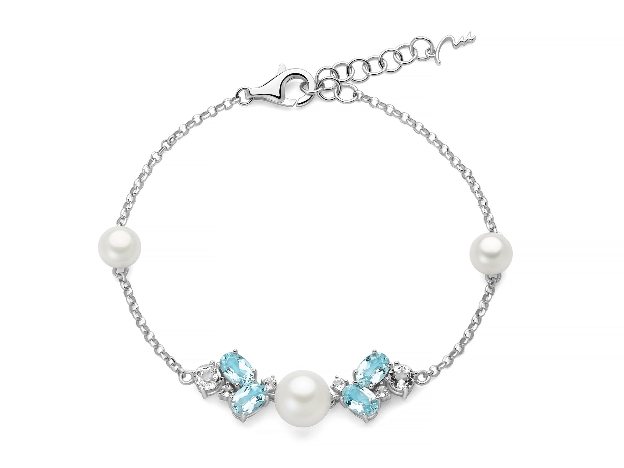 BRACCIALE CELESTIA CON TRE PERLE ORIENTE E GEMMA DEL CIELO