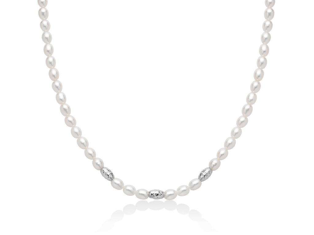 Collana Pepite di perle 5-5,5 con tre elementi in argento diamantato - Miluna