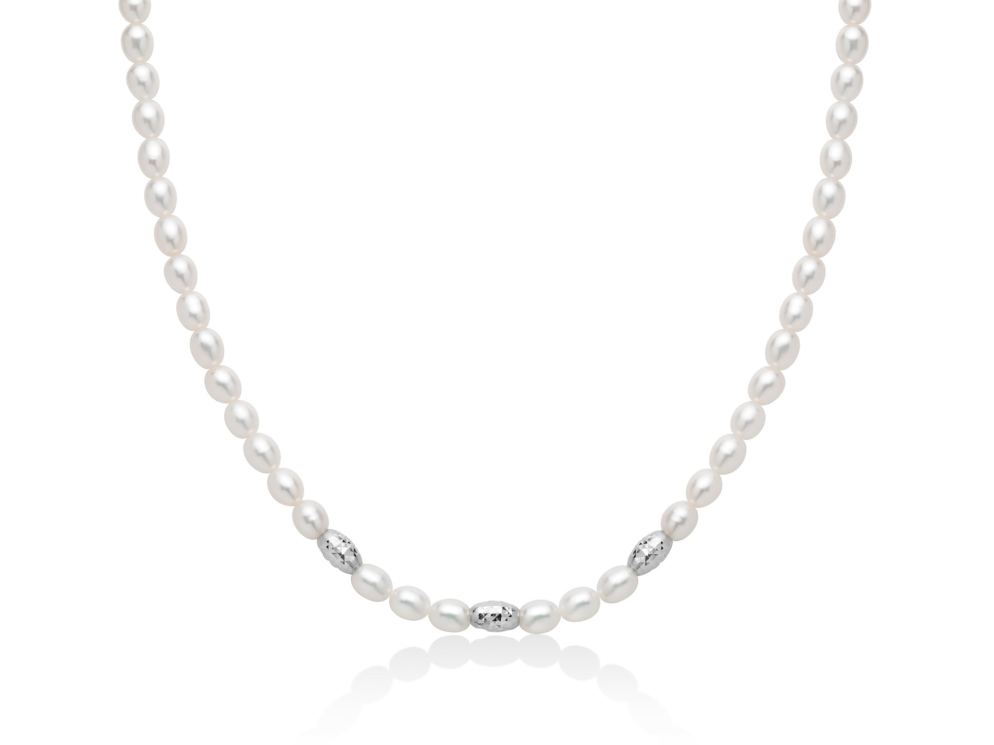 Collana Pepite di perle 5-5,5 con tre elementi in argento diamantato - Miluna