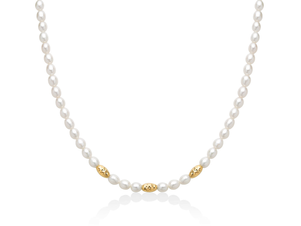 Collana Pepite di perle 5-5,5 con tre elementi in argento dorato diamantato - Miluna