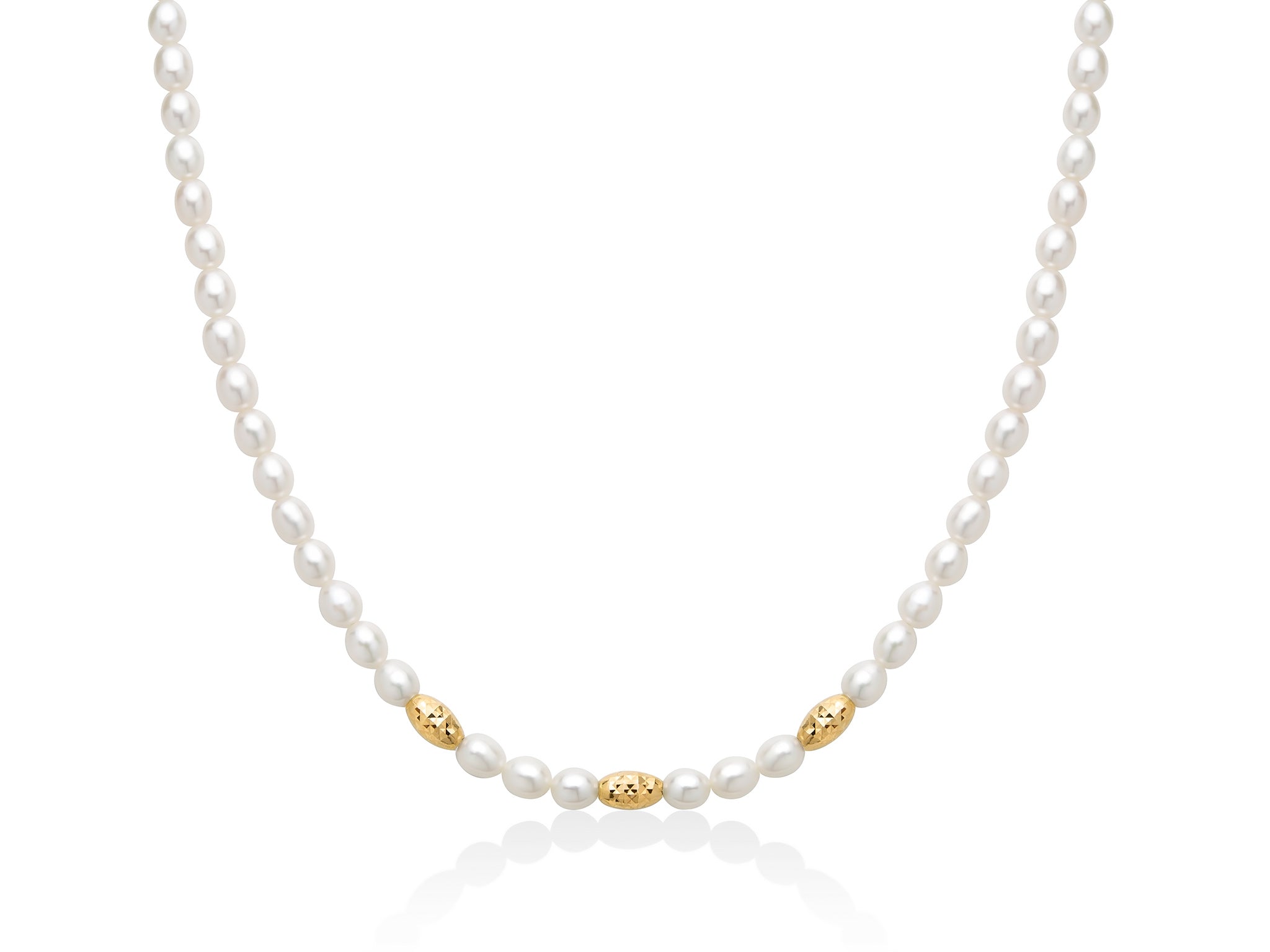 Collana Pepite di perle 5-5,5 con tre elementi in argento dorato diamantato - Miluna