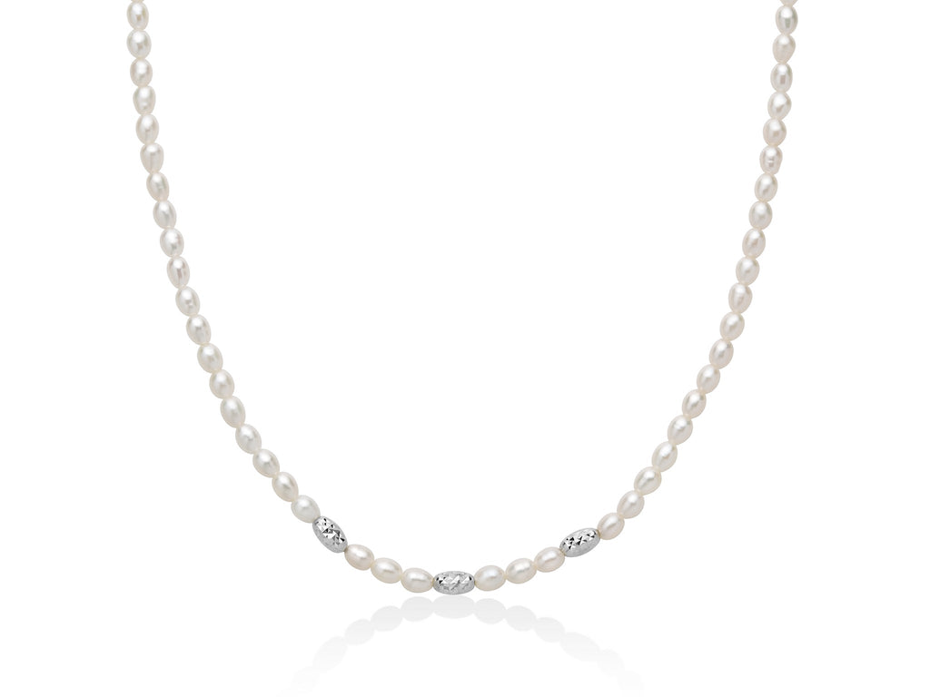 Collana Pepite di perle 4-4,5 con tre elementi in argento diamantato - Miluna
