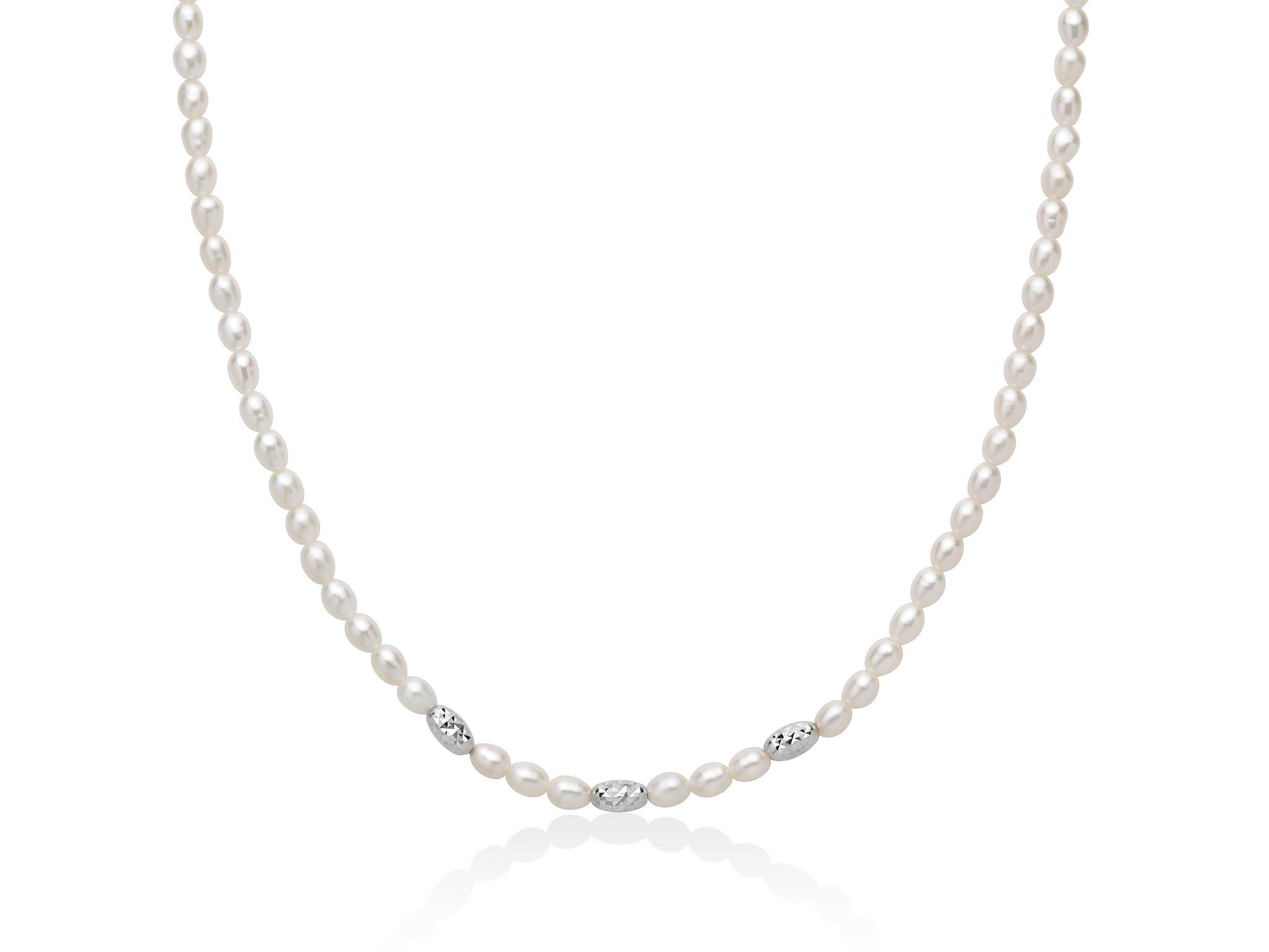 Collana Pepite di perle 4-4,5 con tre elementi in argento diamantato - Miluna
