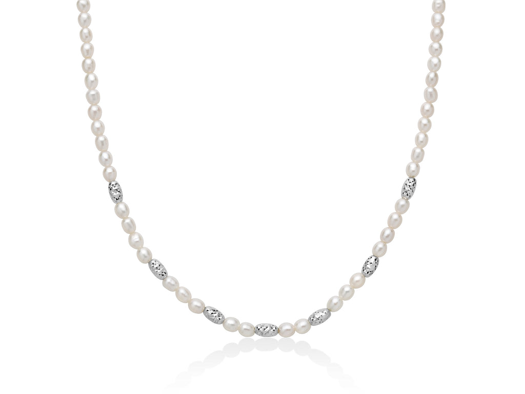 Collana Pepite di perle alternata da elementi diamantati in argento - Miluna