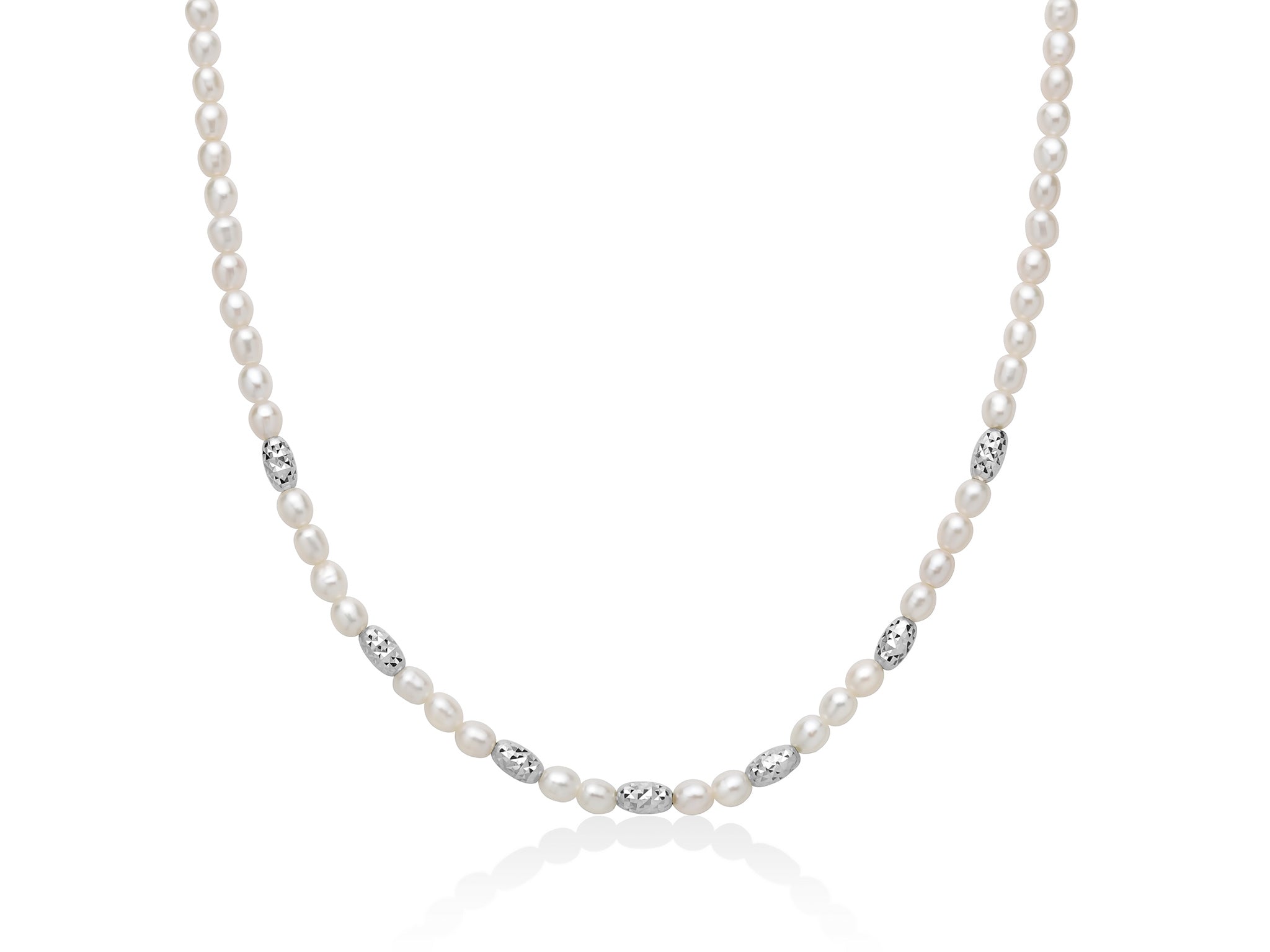 Collana Pepite di perle alternata da elementi diamantati in argento - Miluna