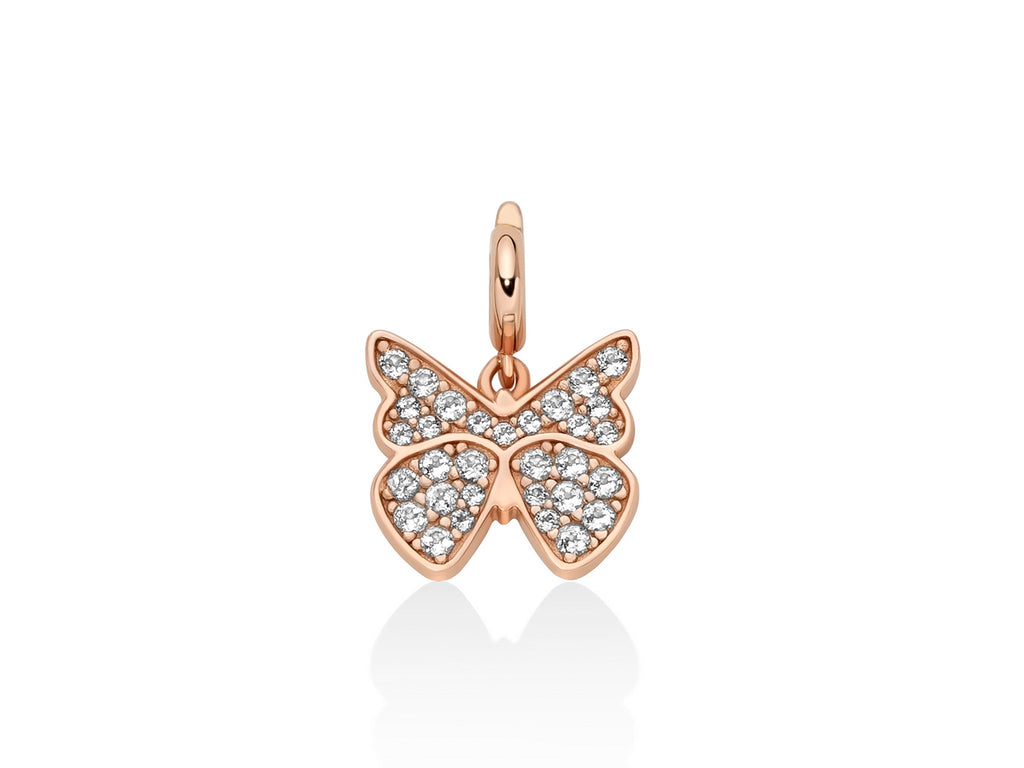 Charm pendente con topazi e argento rosa farfalla - Miluna