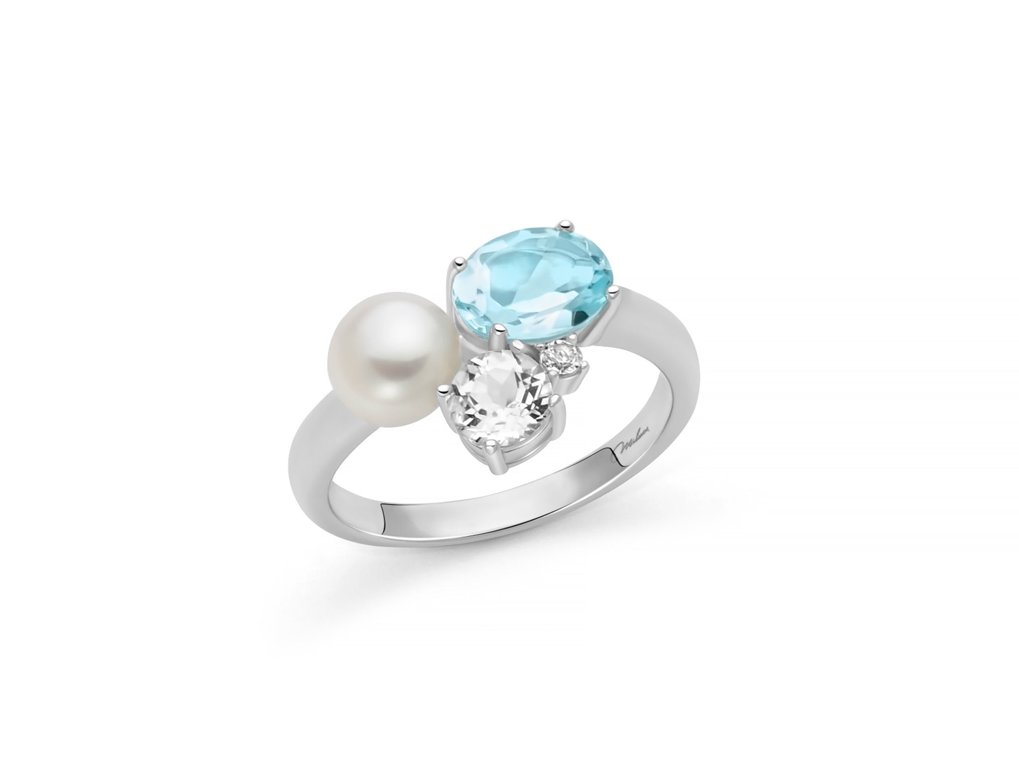 ANELLO CELESTIA CON PERLA ORIENTE, GEMMA DEL CIELO E TOPAZIO BIANCO