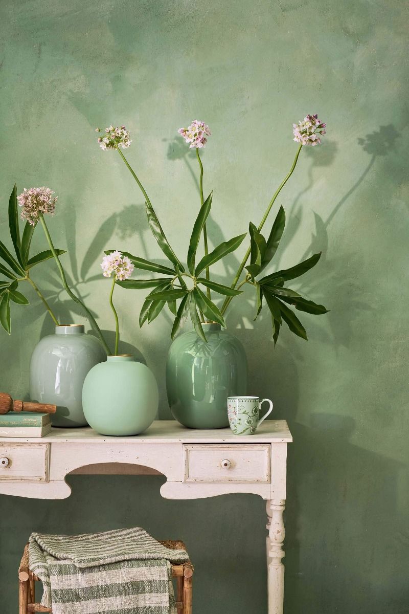 VASE METAL MID GREEN 32CM