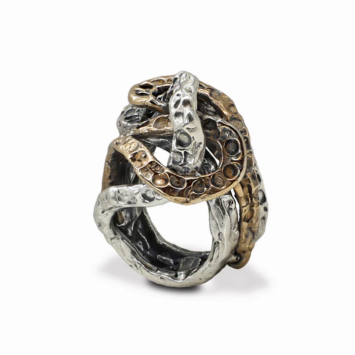 Anello martellato Abbraccio argento 925 e bronzo - AR190b Mandile