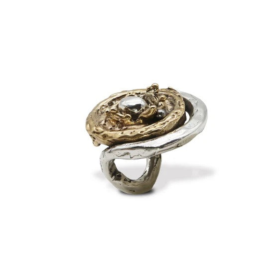 Anello grande Sasso nello stagno argento 925 e bronzo - AR191 Mandile