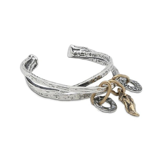 Bracciale rigido Rosso e piccante con charm argento 925 e bronzo - BA064 Mandile