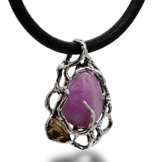 Pendente argento 925 inserto in bronzo e pietra semipreziosa - CR016b pietre varie Mandile