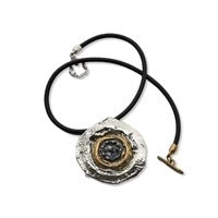 Pendente Sasso nello stagno anello esterno argento 925 bronzo cordino vero cuoio - CR125 Mandile