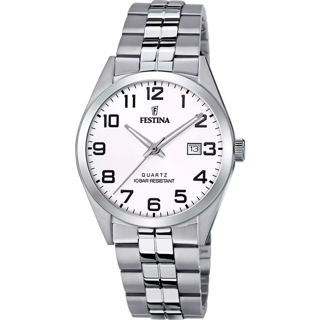 OROLOGIO FESTINA CLASSICS F20437/1 BIANCO CINTURINO IN ACCIAIO, UOMO