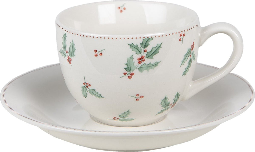 Clayre and Eef - Tazza in ceramica con foglie di vischio
