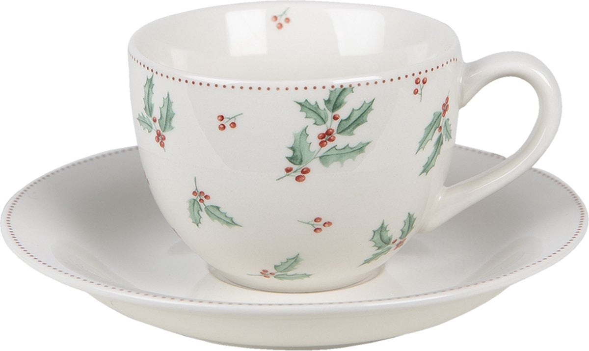 Clayre and Eef - Tazza in ceramica con foglie di vischio