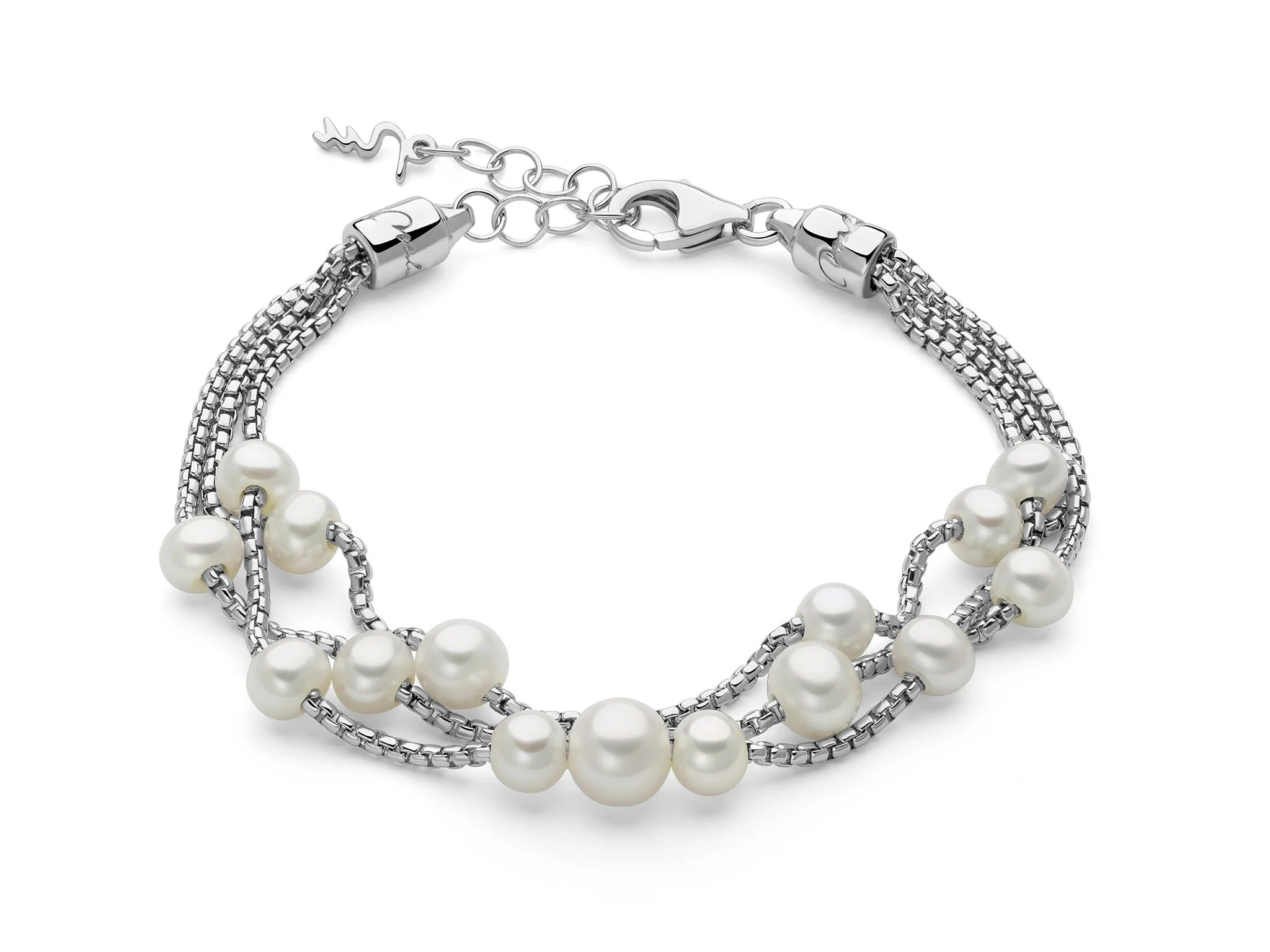 Miluna Bracciale in argento a tre fili con perle Oriente