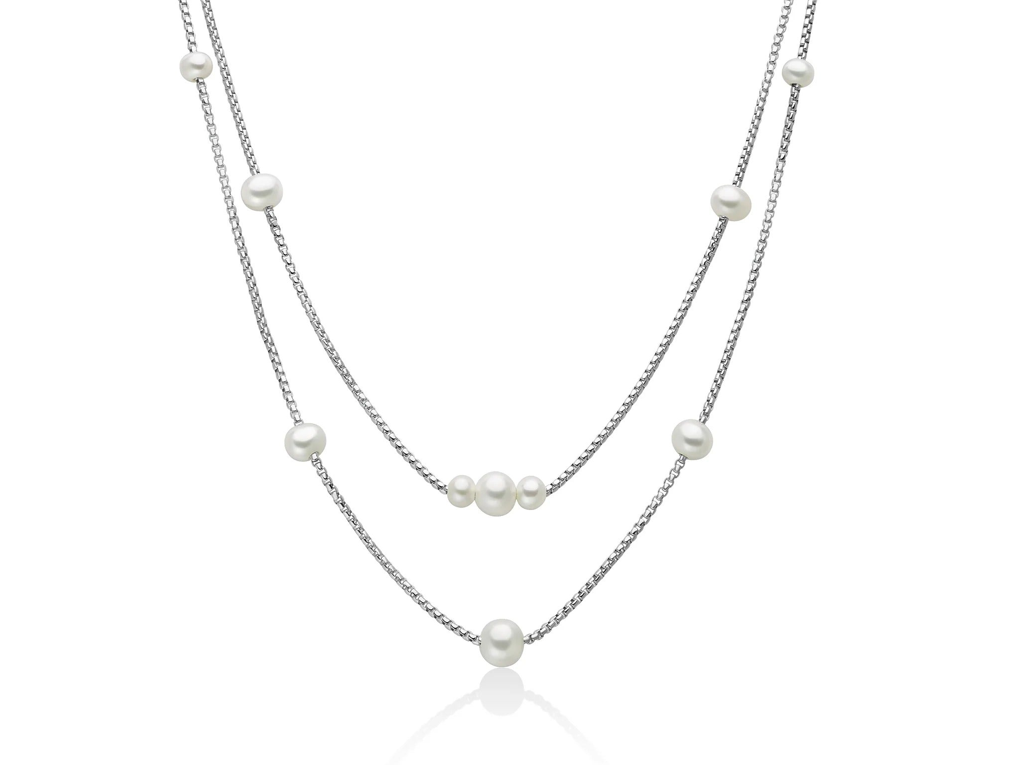 Miluna Collana in argento con due fili e perle Oriente