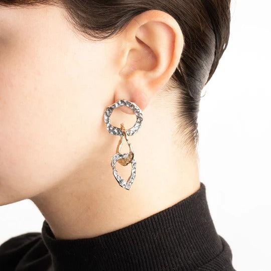 Orecchini pendenti tre cerchi argento 925 e bronzo - ORA063b Mandile