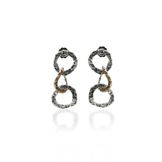 Orecchini pendenti tre cerchi argento 925 e bronzo - ORA063b Mandile