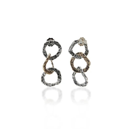 Orecchini pendenti tre cerchi argento 925 e bronzo - ORA063b Mandile