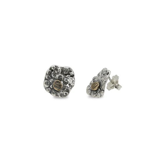 Orecchini bottone Graffi di luce argento 925 e bronzo - ORA075a Mandile