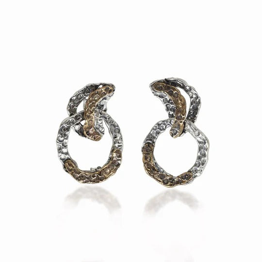 Orecchini pendenti Cerchi primordiali argento 925 inserto in bronzo - ORA126 Mandile