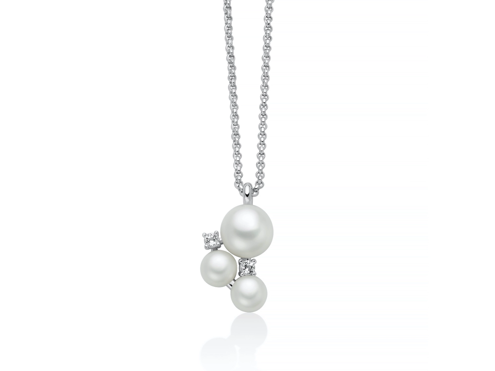 COLLANA ANDROMEDA CON PENDENTE DI TRE PERLE ORIENTE E TOPAZI BIANCHI